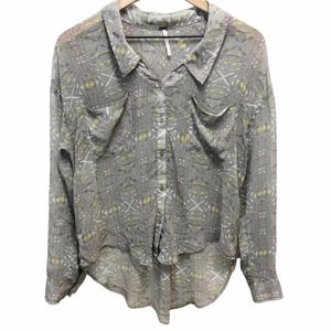 Free People gray button up sheer blouse XS